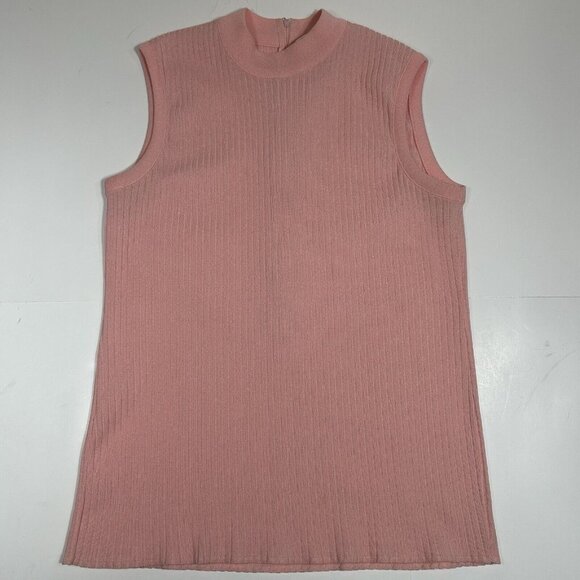 Vtg 70S James Kenrob Women Pink Rib Knit Sleeveless Sweater Top Back Zip Size 16 - Picture 3 of 6